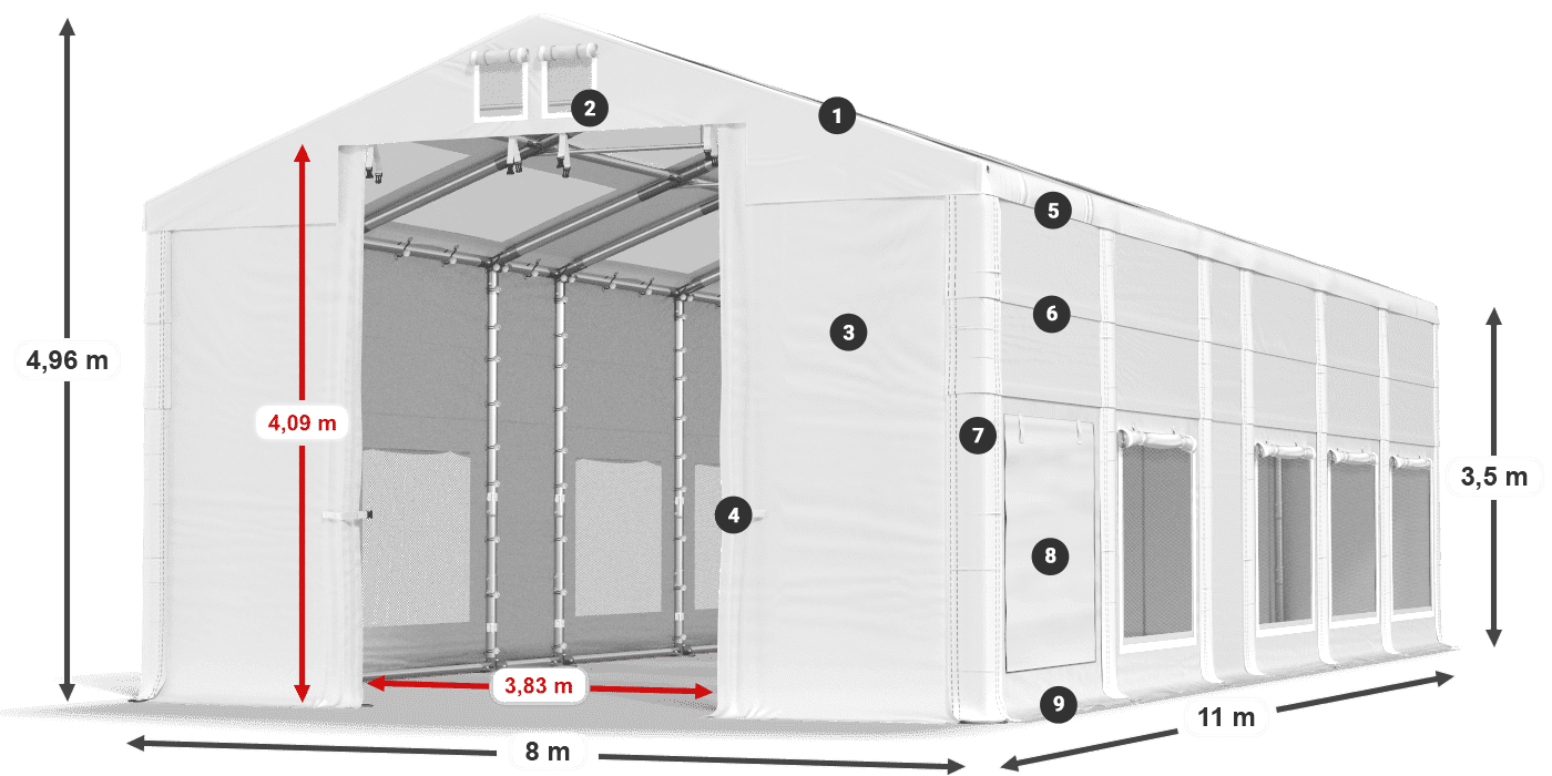 Tető: MS T 580 PVC Falak: SD M 500 PVC 2,5 m jelmagyarázat