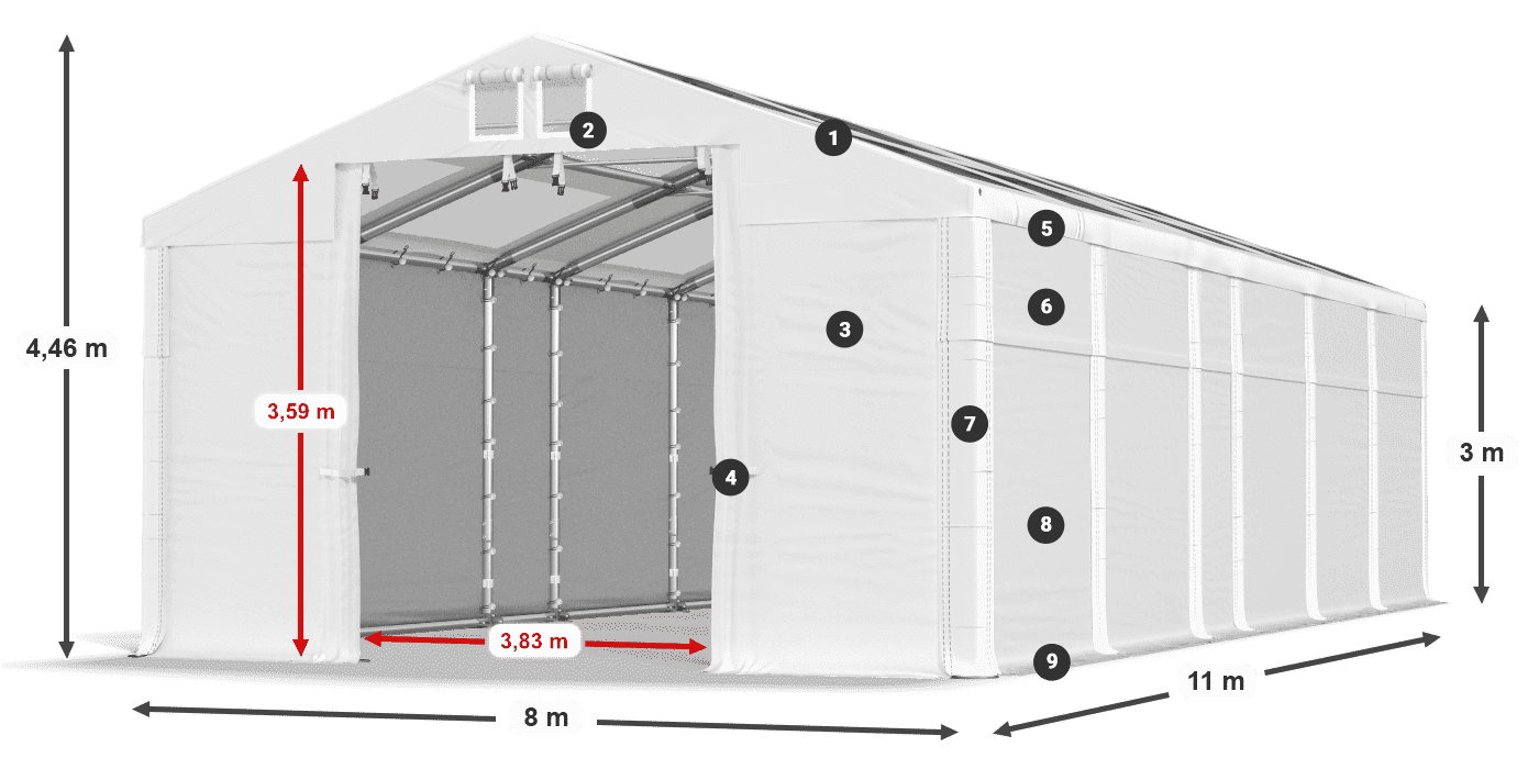 Tető: MS T 580 PVC Falak: FR 620 PVC 3 m jelmagyarázat