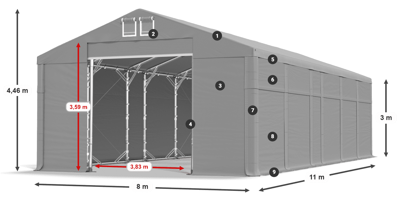 Tető: MS 580 PVC Falak: SD 500 PVC 3 m jelmagyarázat