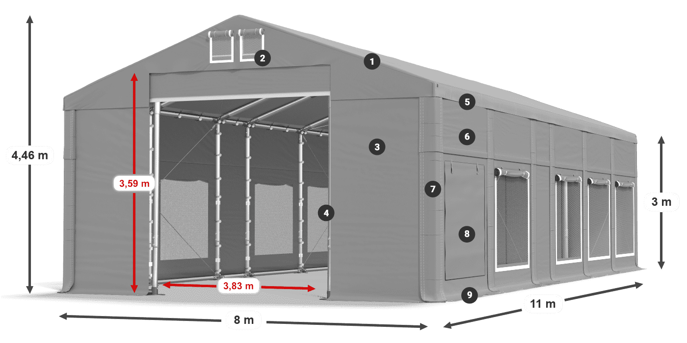 Tető: MS 580 PVC Falak: SD M 500 PVC 3 m jelmagyarázat