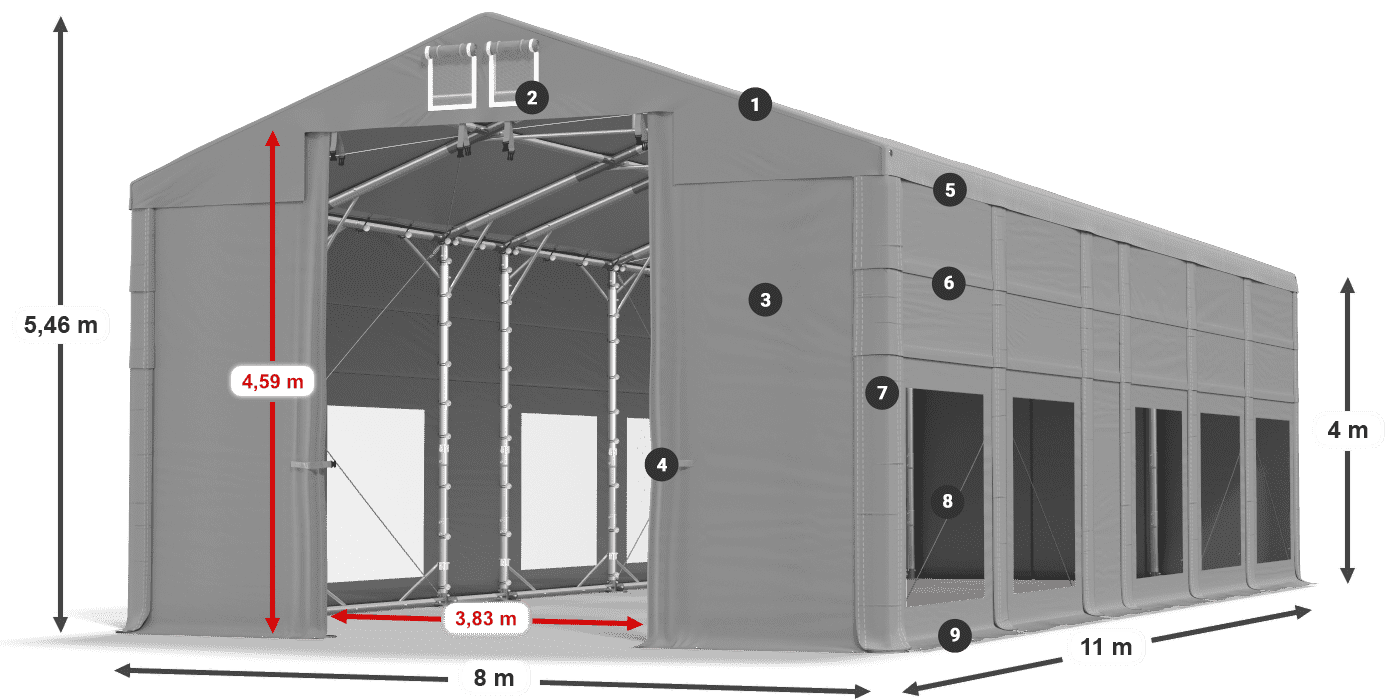 Tető: FR 620 PVC Falak: MS 580 PVC 4 m jelmagyarázat