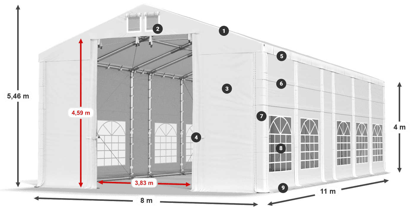 Tető: MS 580 PVC Falak: FR 620 PVC 4 m jelmagyarázat