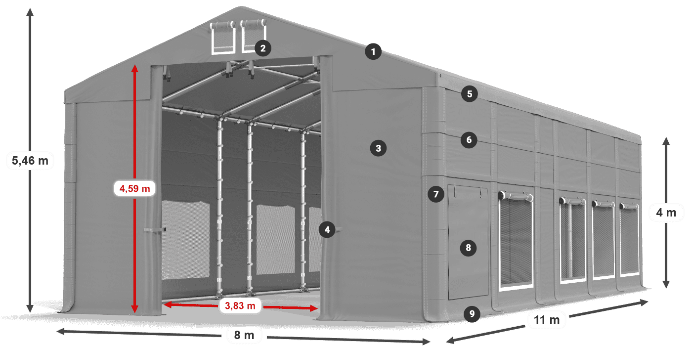 Tető: MS 580 PVC Falak: SD M 500 PVC 4 m jelmagyarázat
