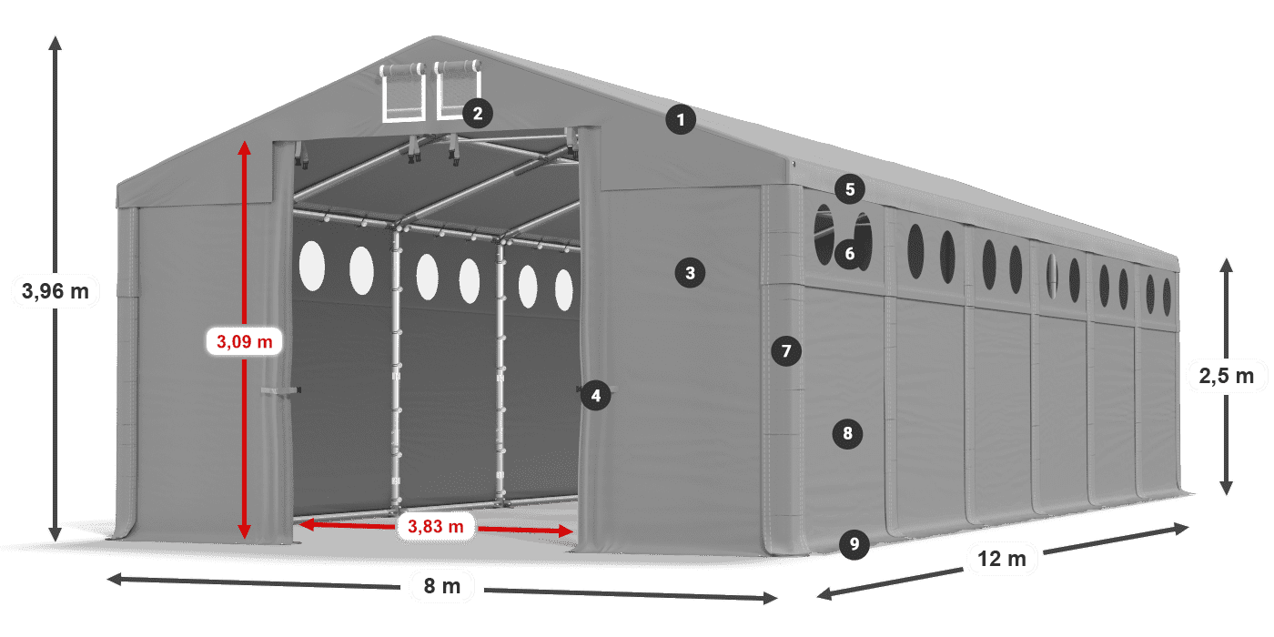 Tető: FR 620 PVC Falak: SD O 500 PVC 2,5 m jelmagyarázat