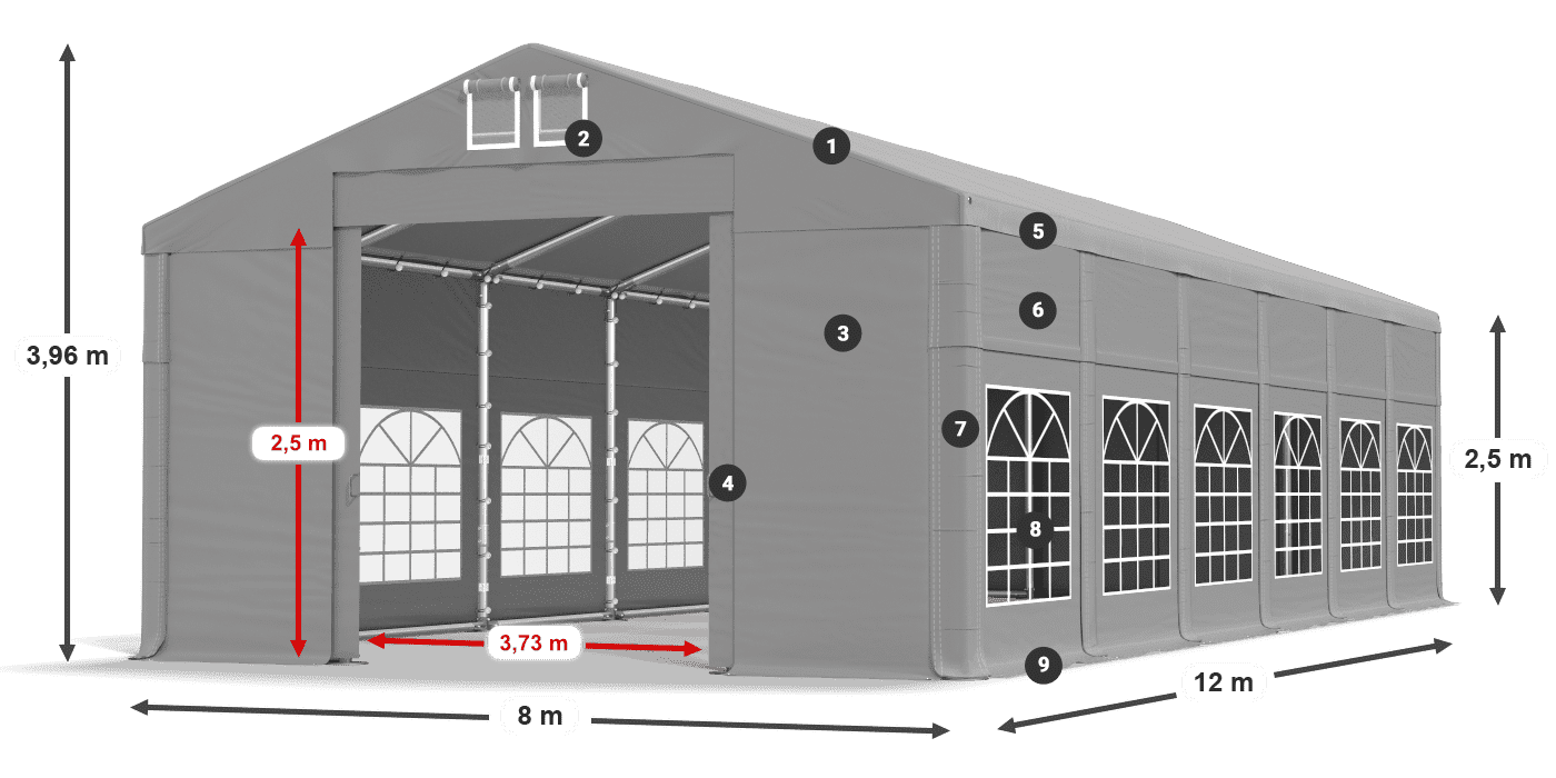 Tető: FR 620 PVC Falak: SD 500 PVC 2,5 m jelmagyarázat