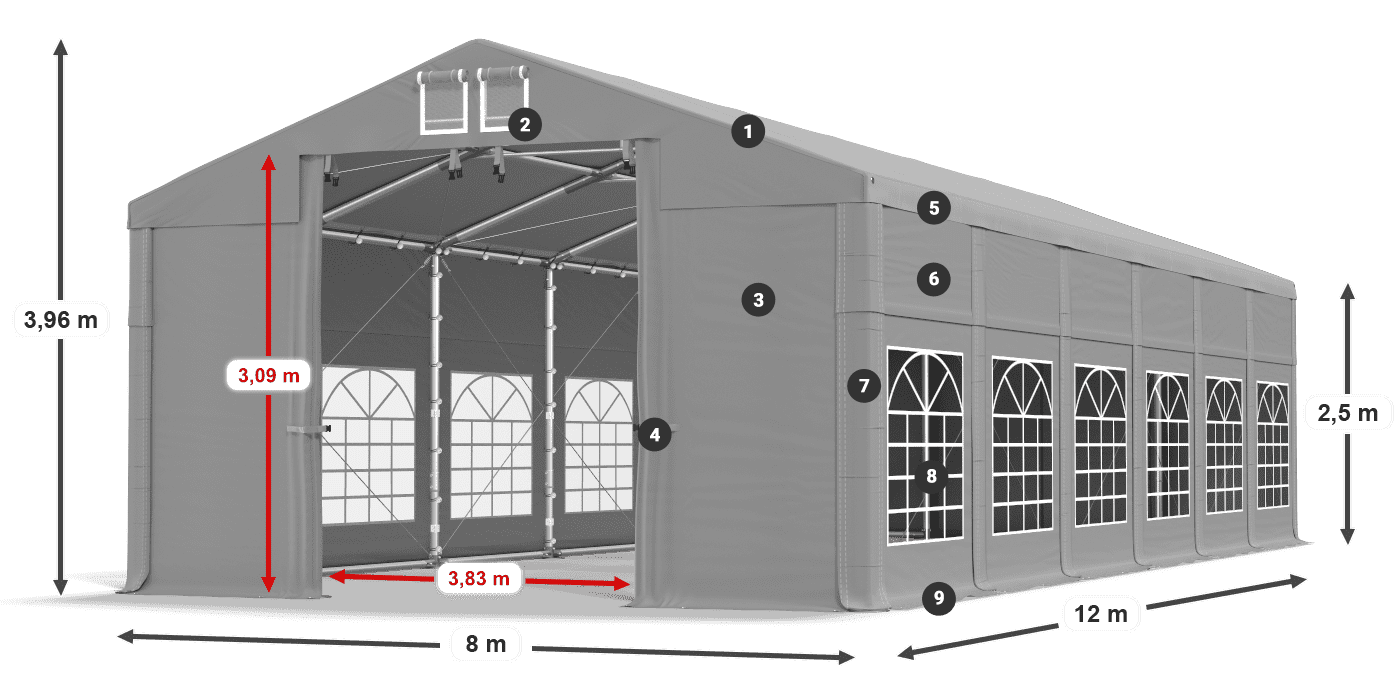 Tető: FR 620 PVC Falak: SD 500 PVC 2,5 m jelmagyarázat