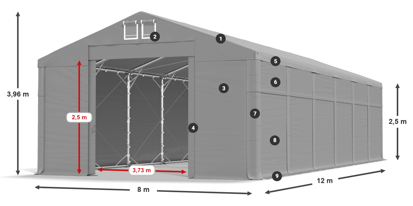 Tető: MS 580 PVC Falak: SD 500 PVC 2,5 m jelmagyarázat