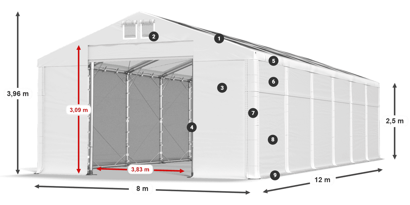 Tető: MS T 580 PVC Falak: SD 500 PVC 2,5 m jelmagyarázat