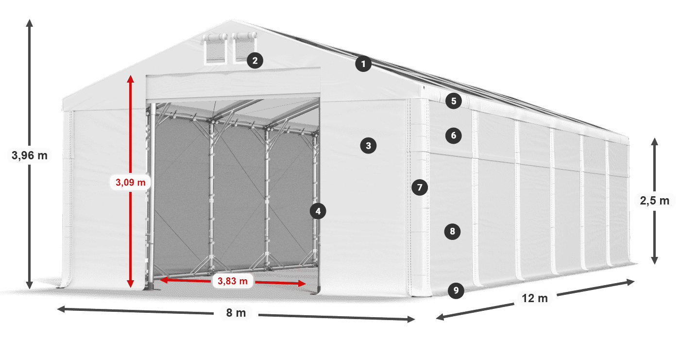 Tető: MS T 580 PVC Falak: SD 500 PVC 2,5 m jelmagyarázat