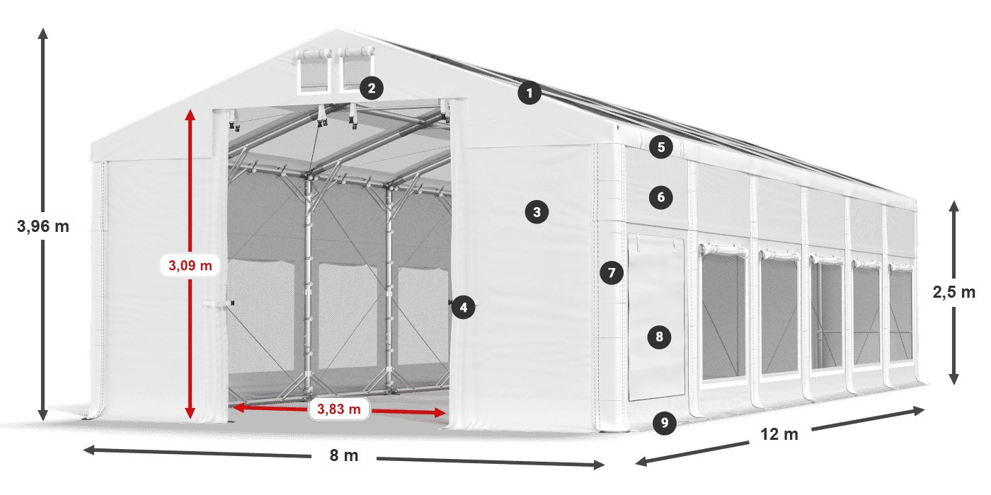 Tető: MS T 580 PVC Falak: SD M 500 PVC 2,5 m jelmagyarázat