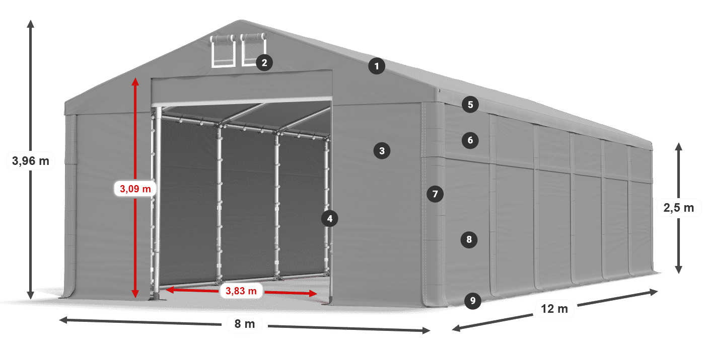 Tető: MS 580 PVC Falak: SD 500 PVC 2,5 m jelmagyarázat