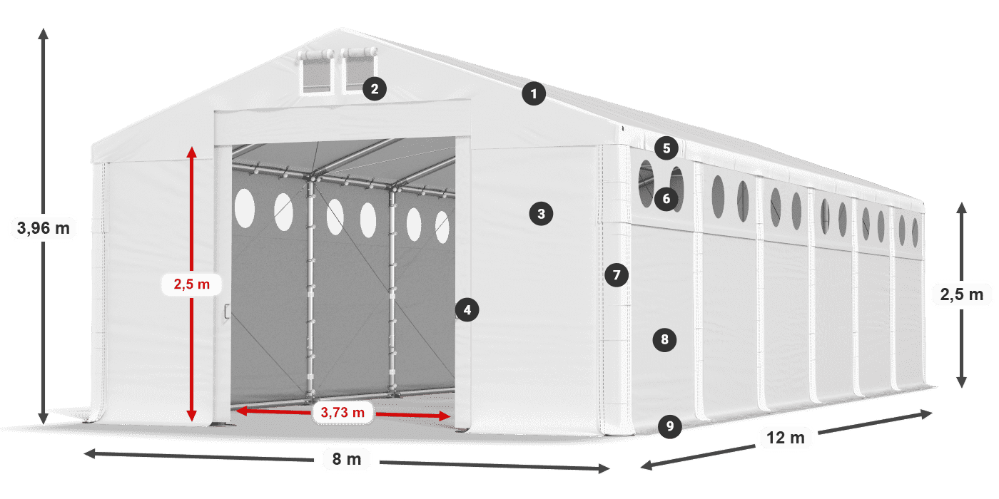 Tető: MS 580 PVC Falak: SD O 500 PVC 2,5 m jelmagyarázat
