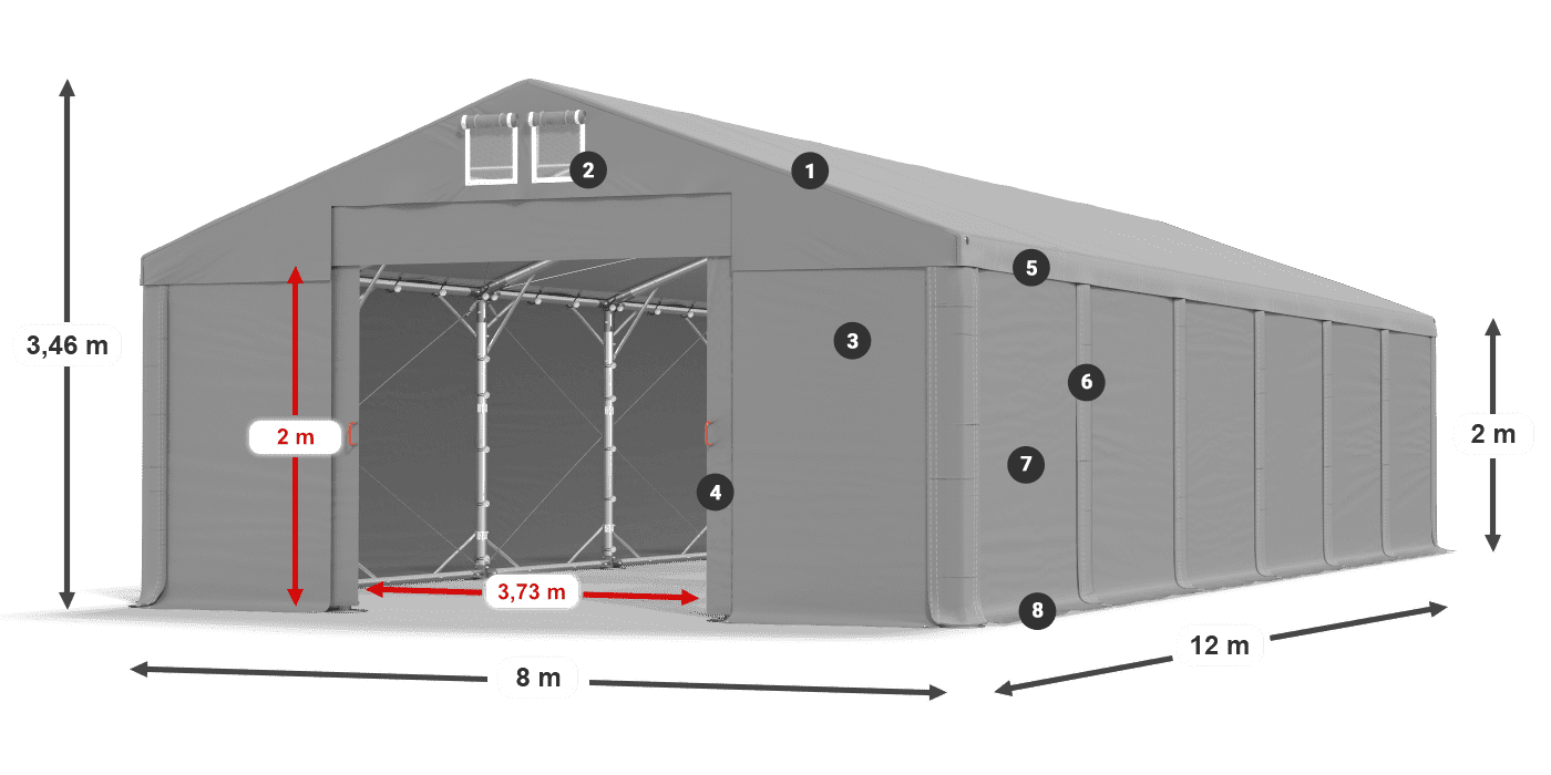 Tető: FR 620 PVC Falak: SD 580 PVC 2 m jelmagyarázat