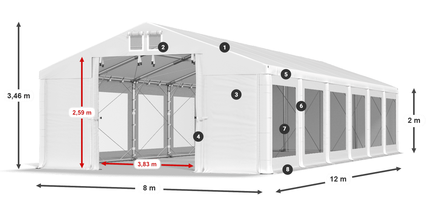 Tető: FR 620 PVC Falak: MS 580 PVC 2 m jelmagyarázat