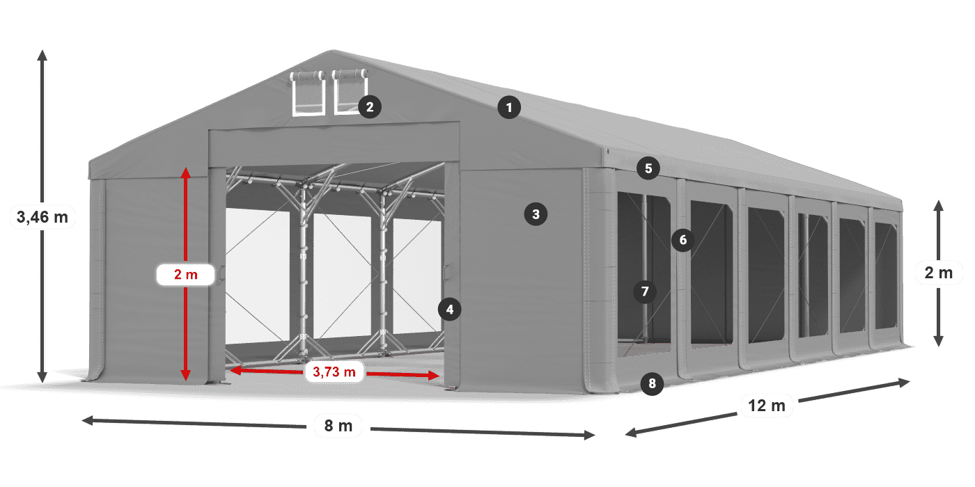 Tető: FR 620 PVC Falak: MS 580 PVC 2 m jelmagyarázat