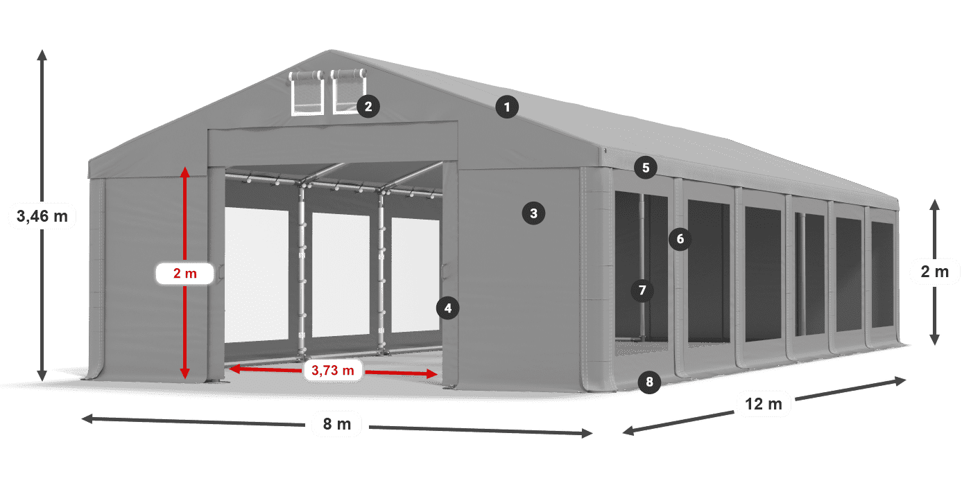 Tető: FR 620 PVC Falak: MS 580 PVC 2 m jelmagyarázat