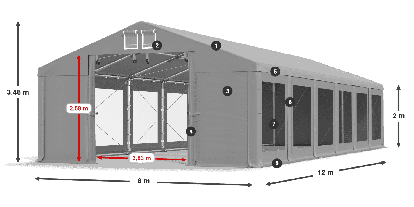 Tető: FR 620 PVC Falak: MS 580 PVC 2 m jelmagyarázat