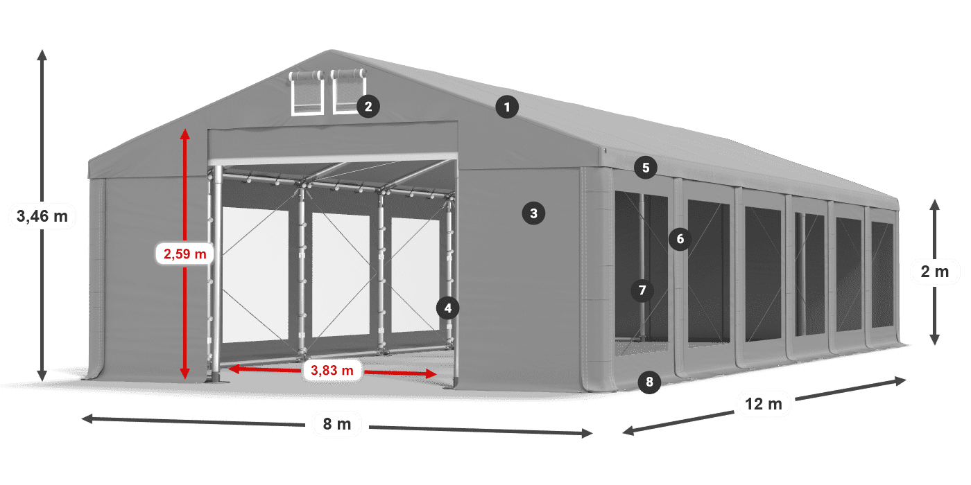 Tető: FR 620 PVC Falak: MS 580 PVC 2 m jelmagyarázat