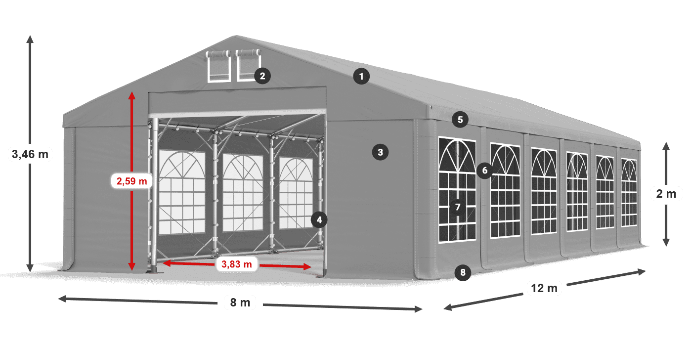 Tető: FR 620 PVC Falak: SD 500 PVC 2 m jelmagyarázat