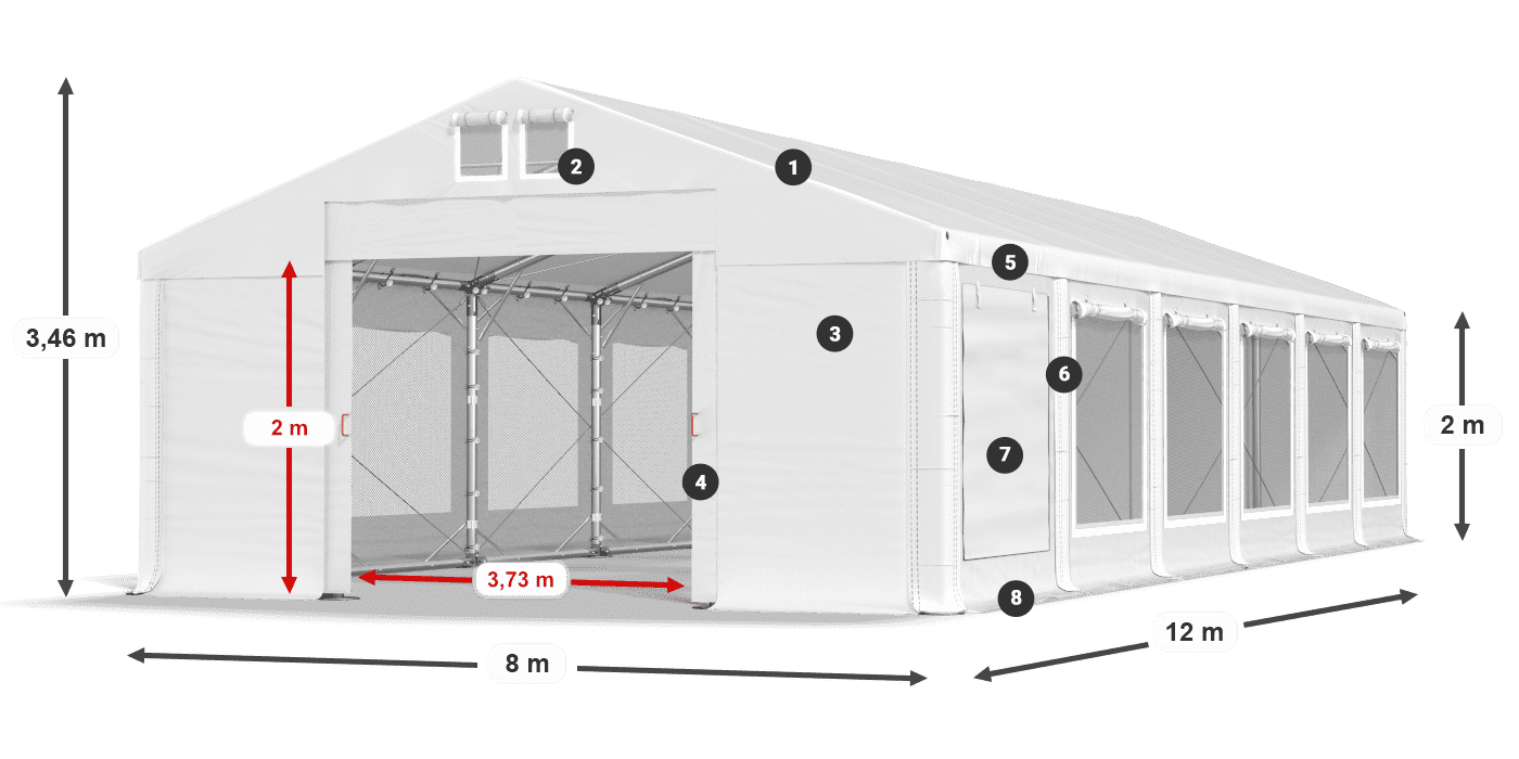 Tető: FR 620 PVC Falak: SD 500 PVC 2 m jelmagyarázat