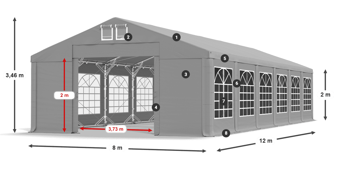 Tető: FR 620 PVC Falak: SD 500 PVC 2 m jelmagyarázat