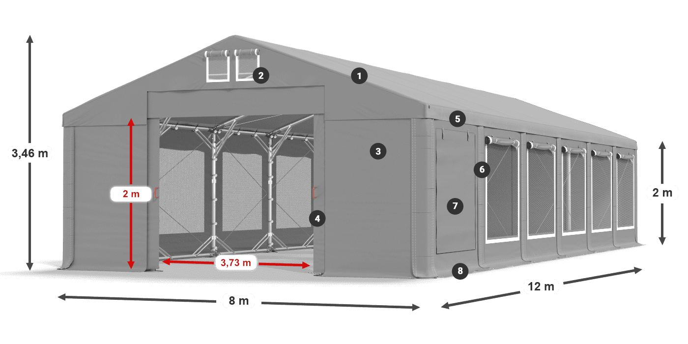Tető: FR 620 PVC Falak: SD 500 PVC 2 m jelmagyarázat