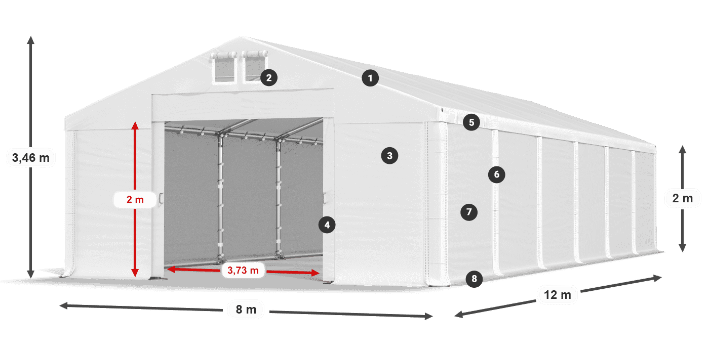 Tető: FR 620 PVC Falak: SD 500 PVC 2 m jelmagyarázat