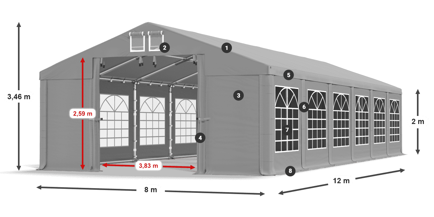 Tető: FR 620 PVC Falak: SD 500 PVC 2 m jelmagyarázat
