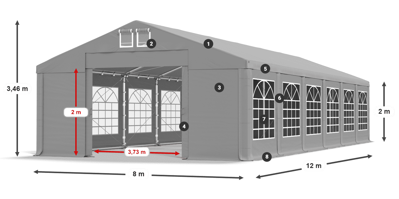 Tető: FR 620 PVC Falak: SD 500 PVC 2 m jelmagyarázat