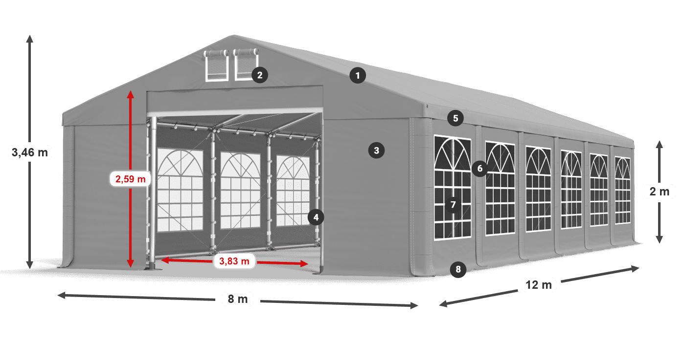Tető: FR 620 PVC Falak: SD 500 PVC 2 m jelmagyarázat