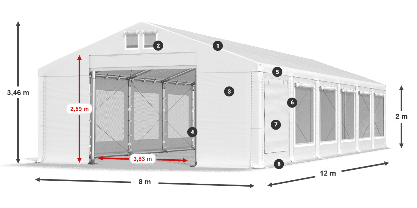 Tető: FR 620 PVC Falak: SD 500 PVC 2 m jelmagyarázat