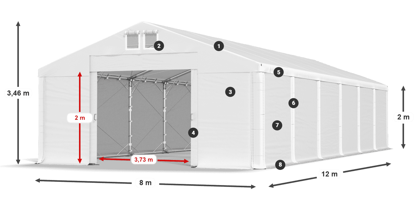 Tető: MS 580 PVC Falak: FR M 620 PVC 2 m jelmagyarázat