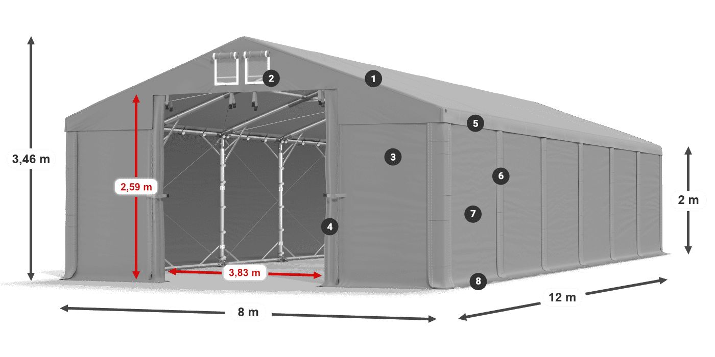Tető: MS 580 PVC Falak: FR M 620 PVC 2 m jelmagyarázat