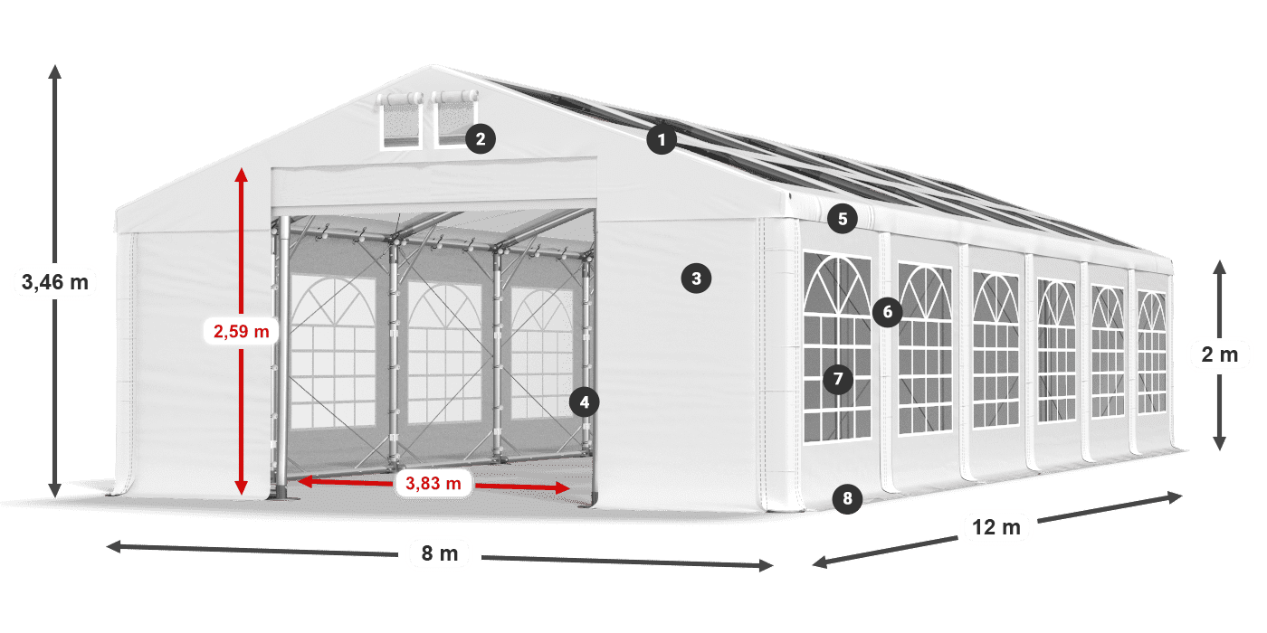 Tető: MS T 580 PVC Falak: FR 620 PVC 2 m jelmagyarázat
