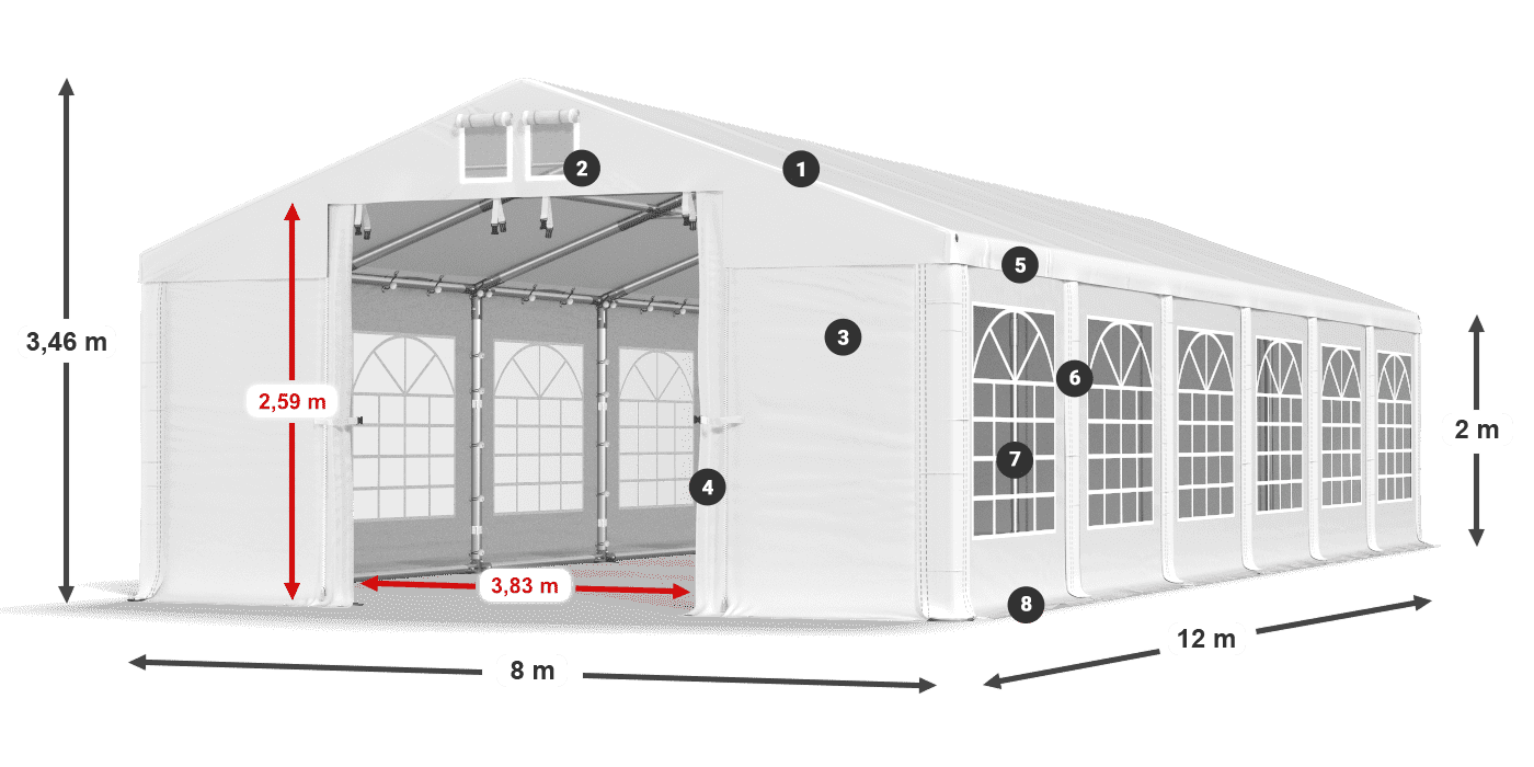 Tető: MS 580 PVC Falak: FR 620 PVC 2 m jelmagyarázat