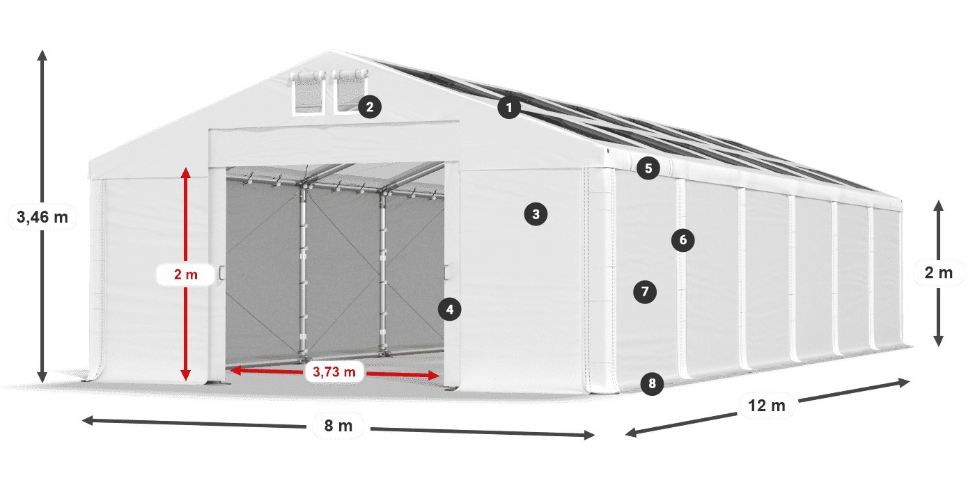 Tető: MS T 580 PVC Falak: FR 620 PVC 2 m jelmagyarázat