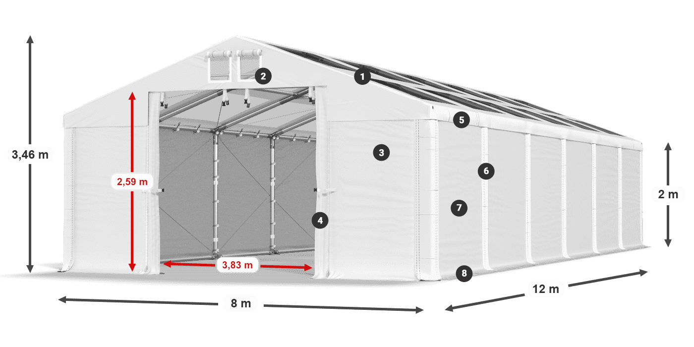 Tető: MS T 580 PVC Falak: FR 620 PVC 2 m jelmagyarázat