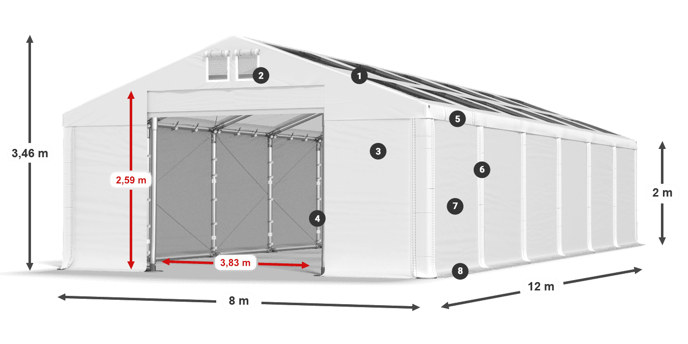 Tető: MS T 580 PVC Falak: FR 620 PVC 2 m jelmagyarázat