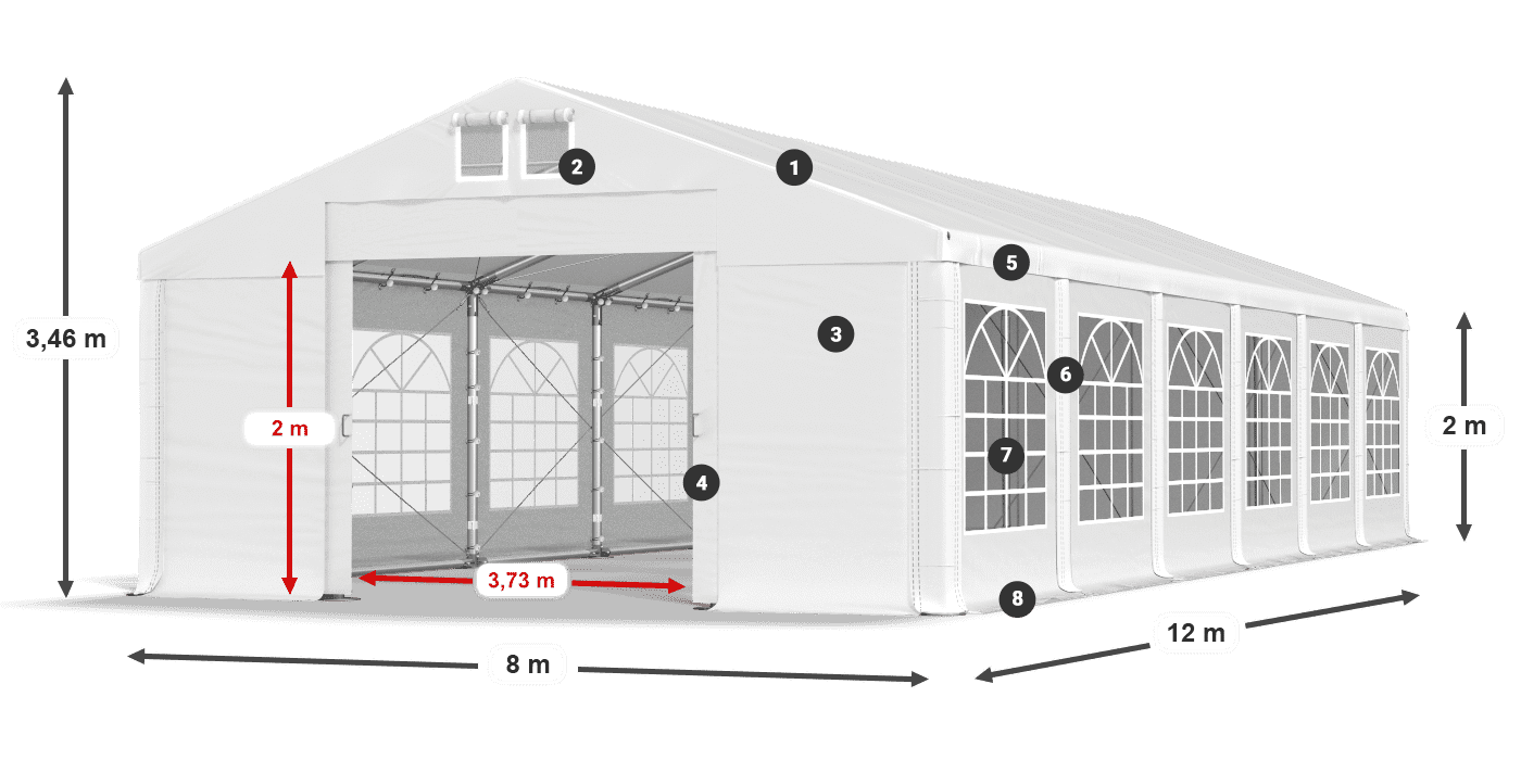 Tető: MS 580 PVC Falak: FR 620 PVC 2 m jelmagyarázat