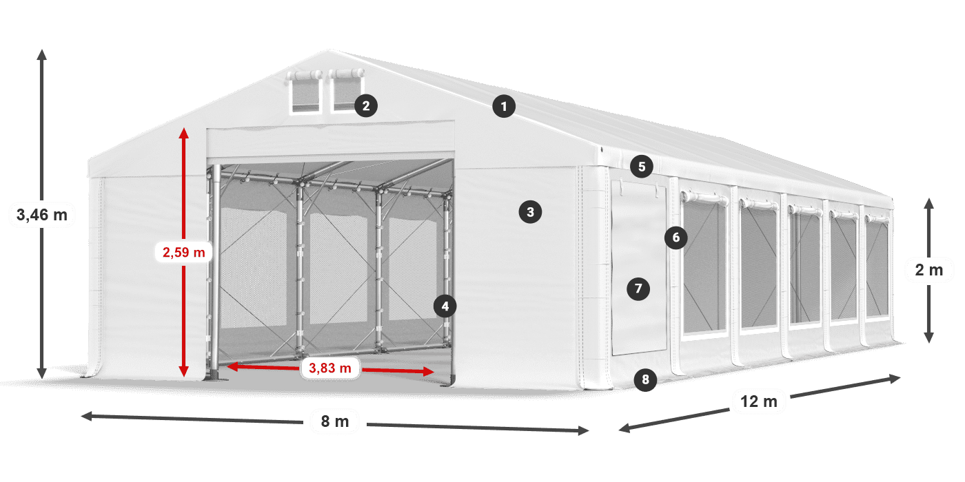 Tető: MS 580 PVC Falak: SD M 500 PVC 2 m jelmagyarázat