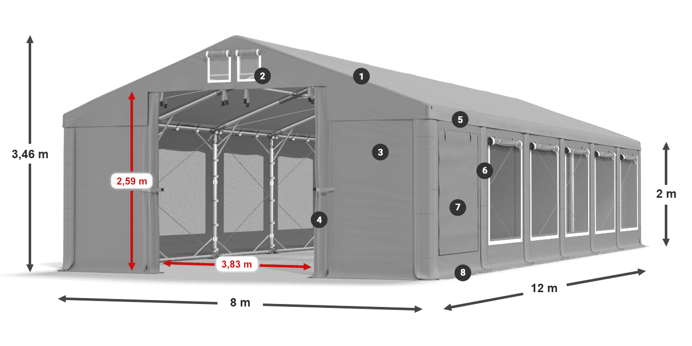 Tető: MS 580 PVC Falak: SD M 500 PVC 2 m jelmagyarázat