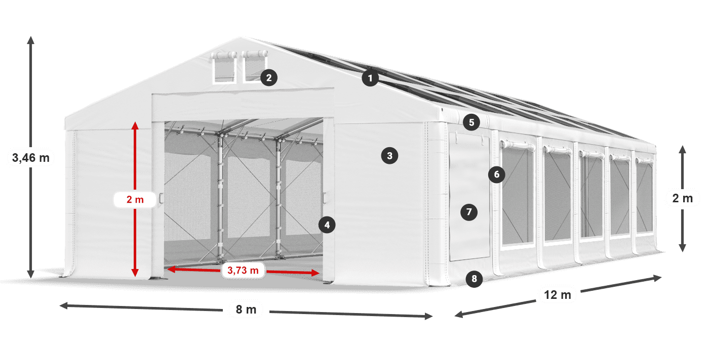 Tető: MS T 580 PVC Falak: SDM 500 PVC 2 m jelmagyarázat
