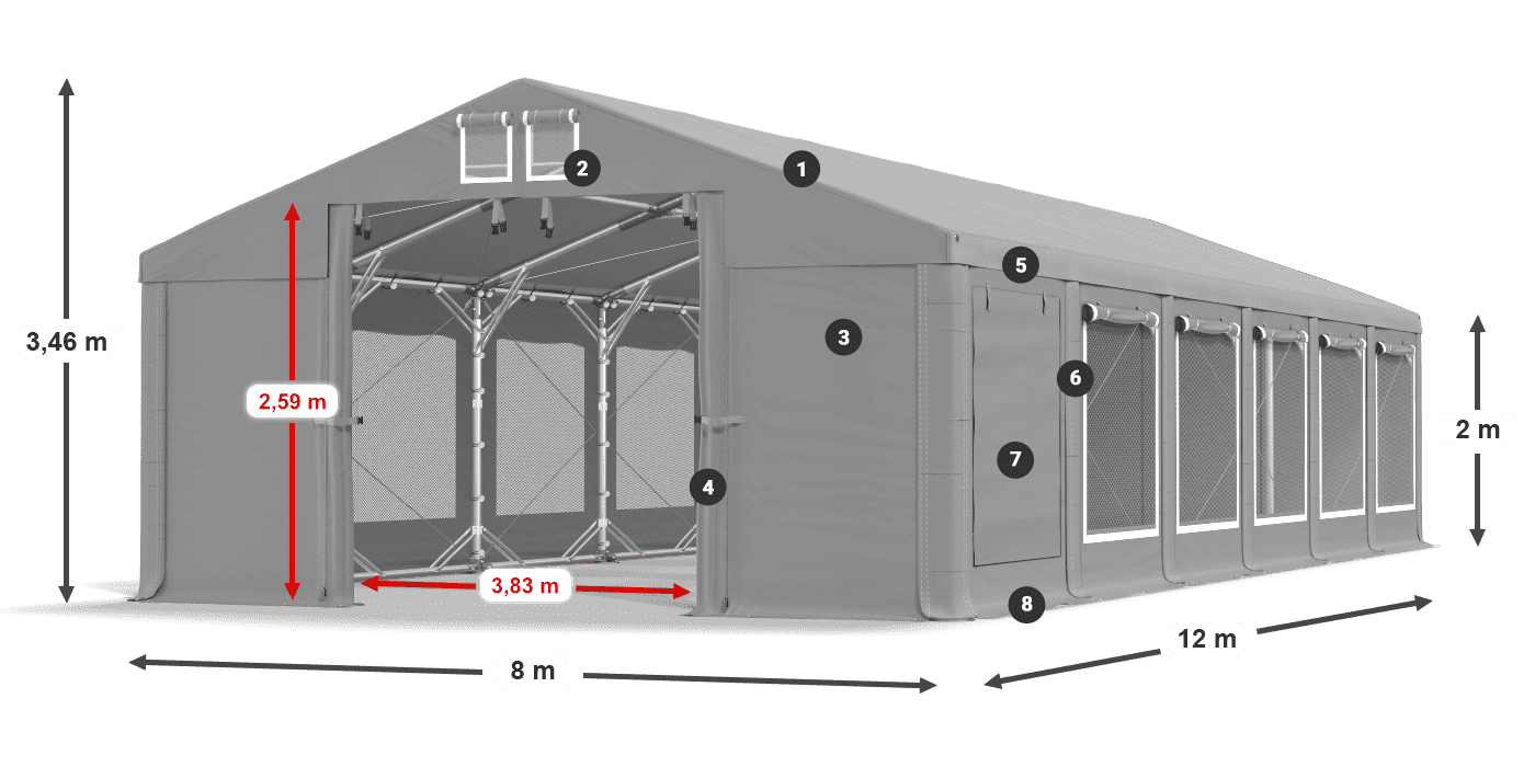 Tető: MS 580 PVC Falak: SD M 500 PVC 2 m jelmagyarázat