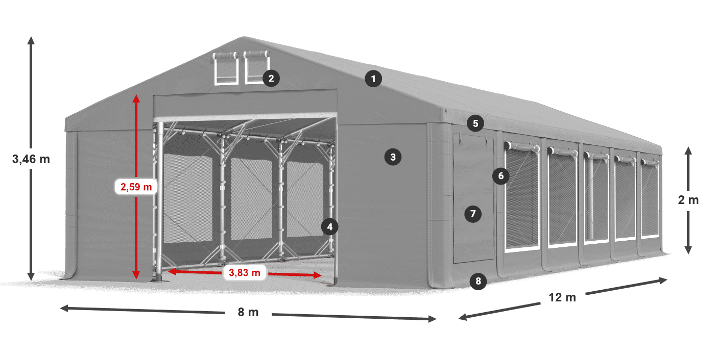 Tető: MS 580 PVC Falak: SD M 500 PVC 2 m jelmagyarázat