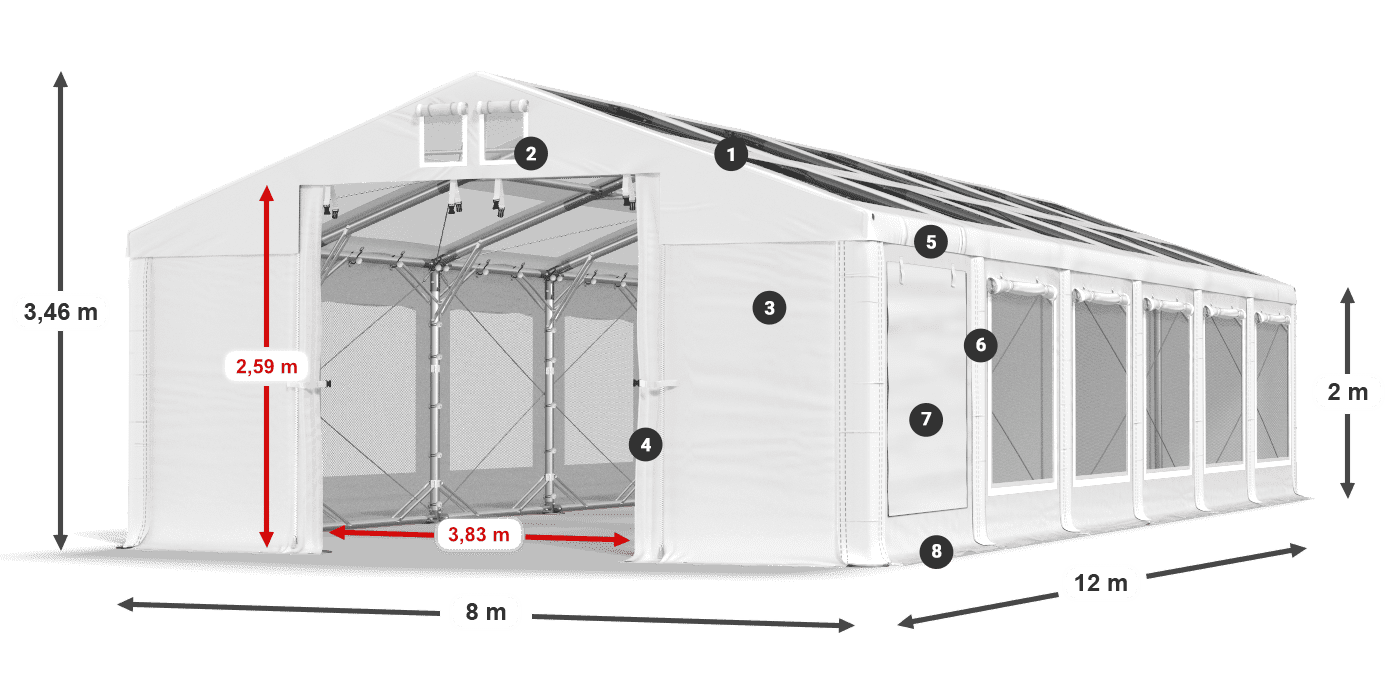 Tető: MS T 580 PVC Falak: SDM 500 PVC 2 m jelmagyarázat