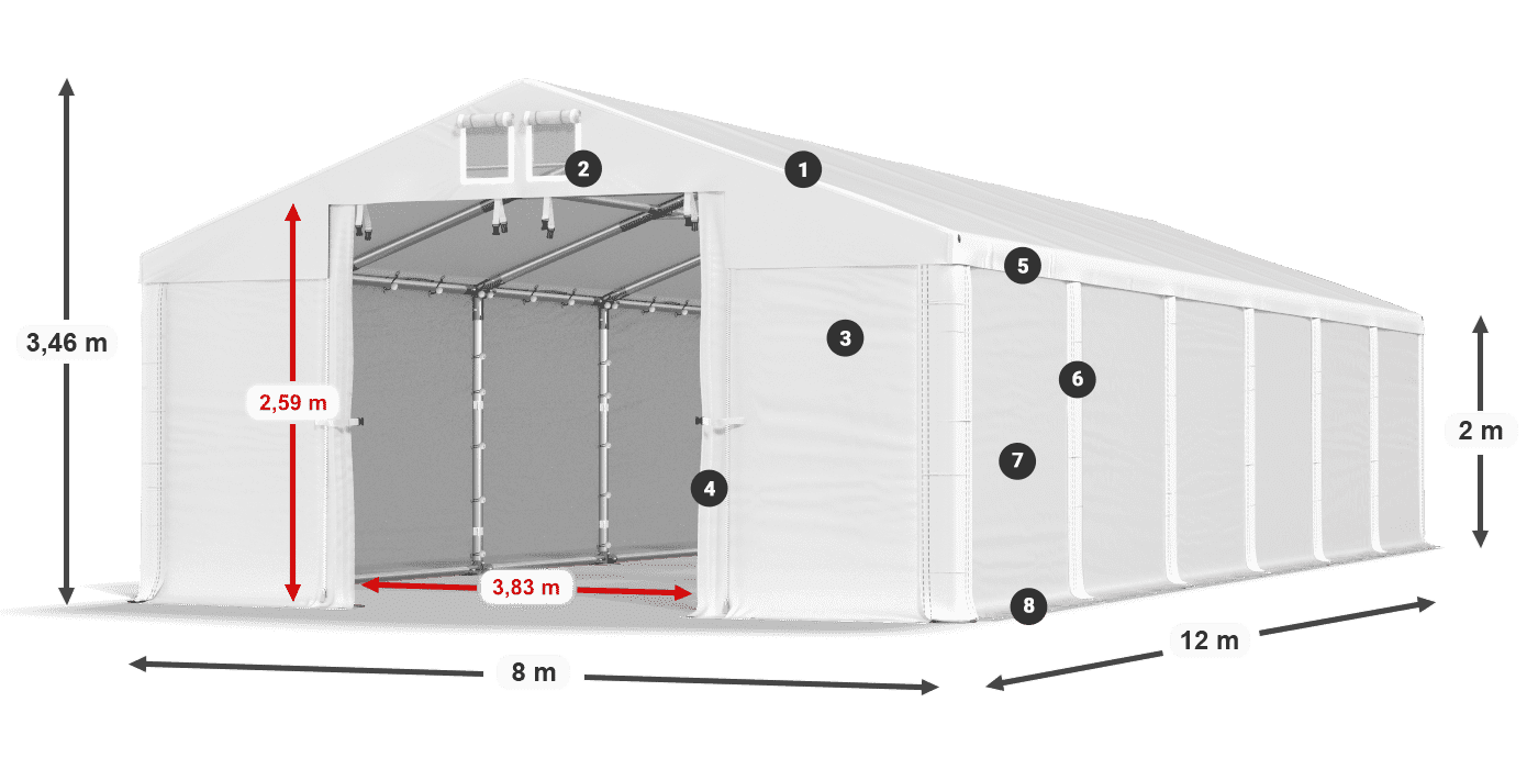 Tető: MS 580 PVC Falak: SD 500 PVC 2 m jelmagyarázat