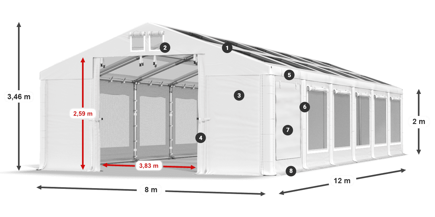 Tető: MS T 580 PVC Falak: SDM 500 PVC 2 m jelmagyarázat