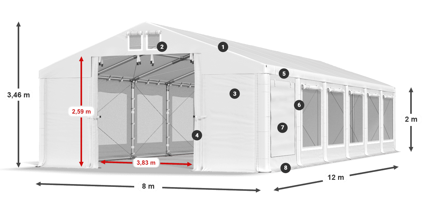 Tető: MS 580 PVC Falak: SD M 500 PVC 2 m jelmagyarázat