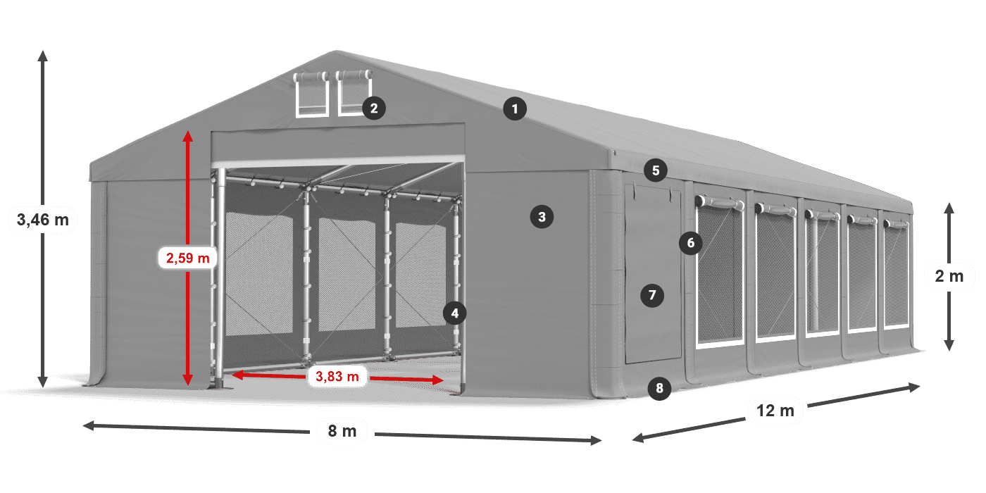 Tető: MS 580 PVC Falak: SD M 500 PVC 2 m jelmagyarázat