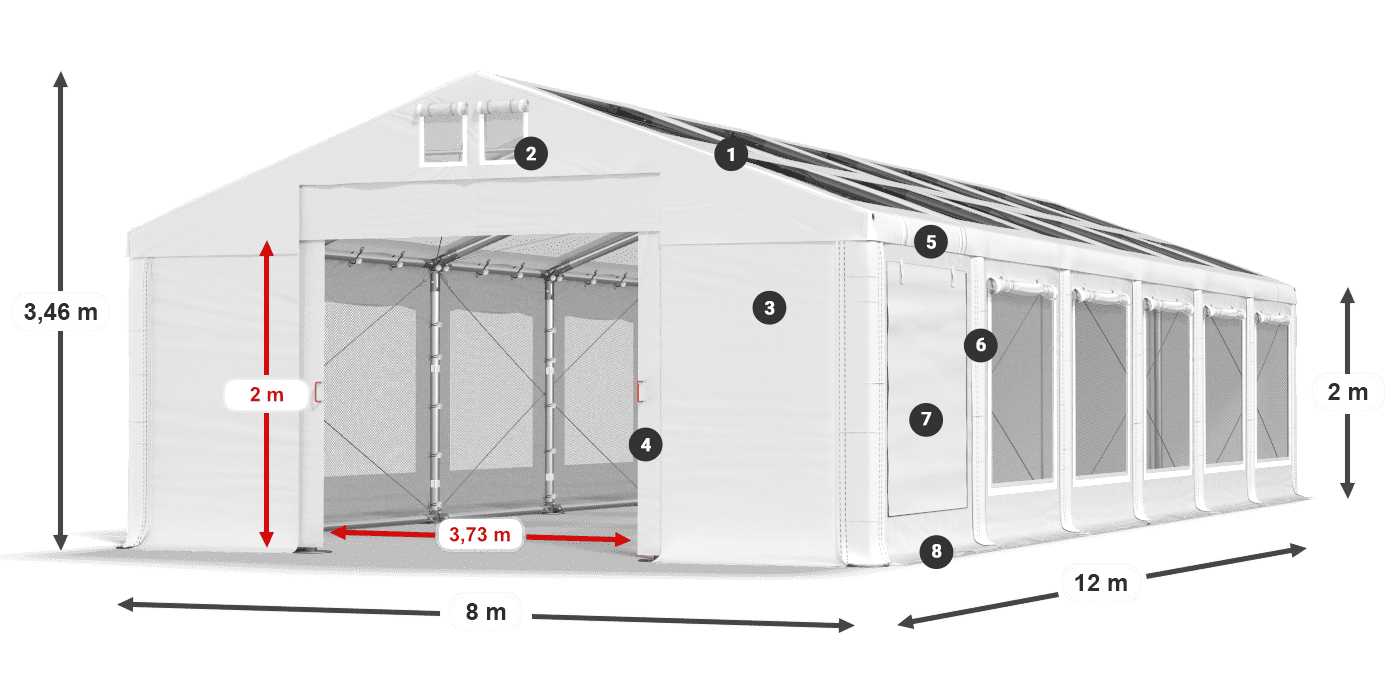 Tető: MS T 580 PVC Falak: SDM 500 PVC 2 m jelmagyarázat